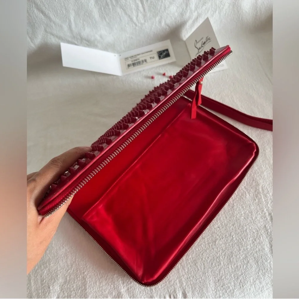 Christian Louboutin Red patent cris spiked leather Pouch for I pad or much more! - Picture 8 of 14